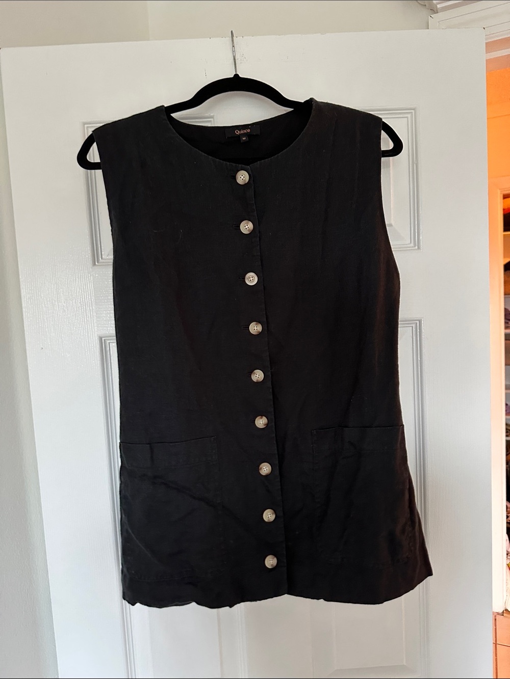 Quince Black Sleeveless Button-Front Linen Tunic